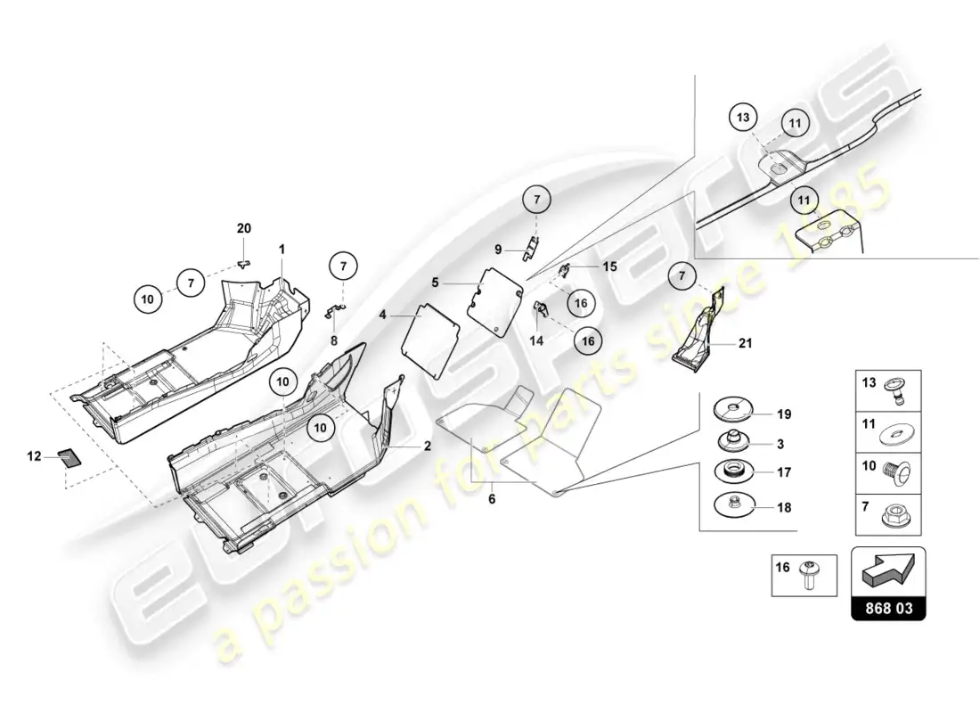 lamborghini evo spyder (2020) noise insulation plate diagrama de piezas