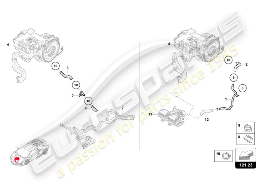 lamborghini revuelto coupe (2024) sistema de enfriamiento por refrigerante - enfriamiento de alto voltaje diagrama de piezas