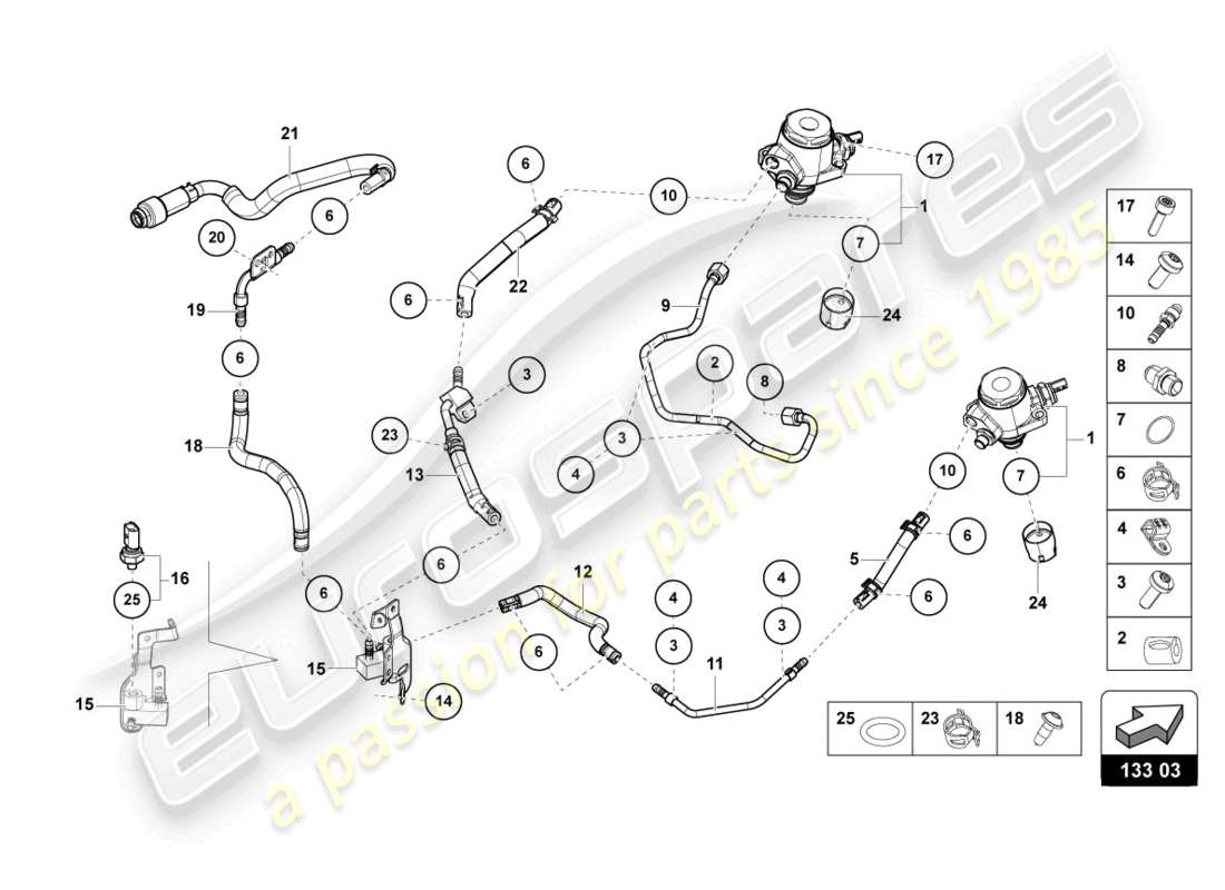 lamborghini evo coupe (2023) diagrama de piezas de la bomba de combustible