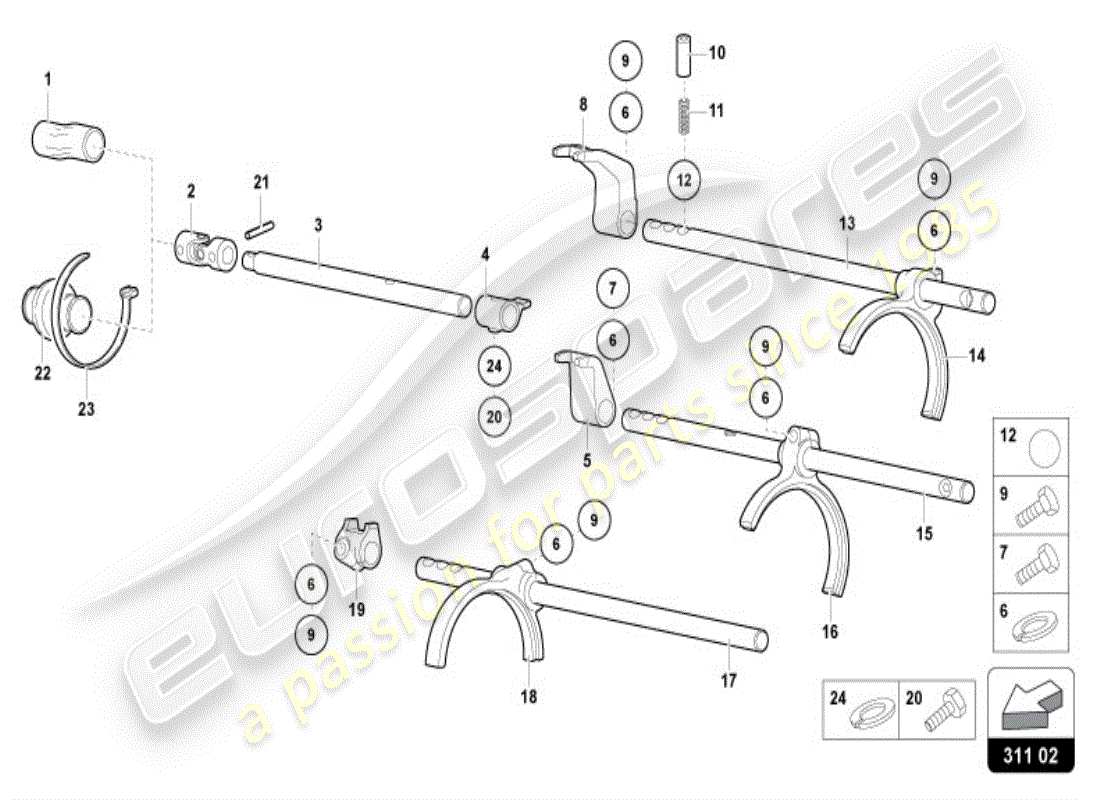lamborghini diablo vt (1995) diagrama de piezas de la caja de cambios