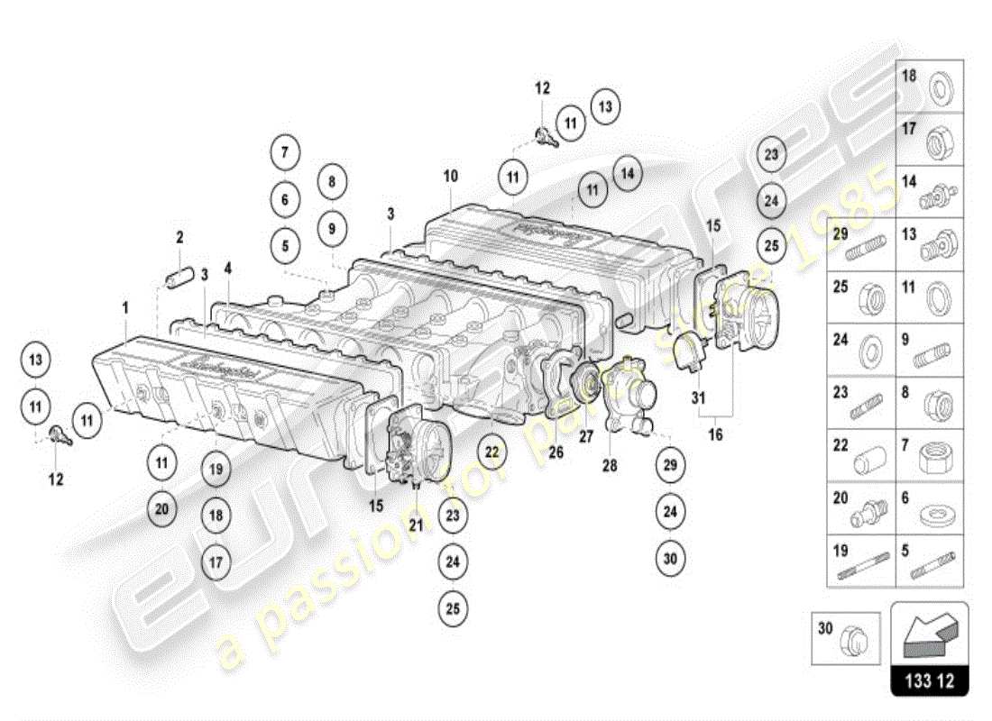 lamborghini diablo vt (1999) colector de admisión diagrama de piezas