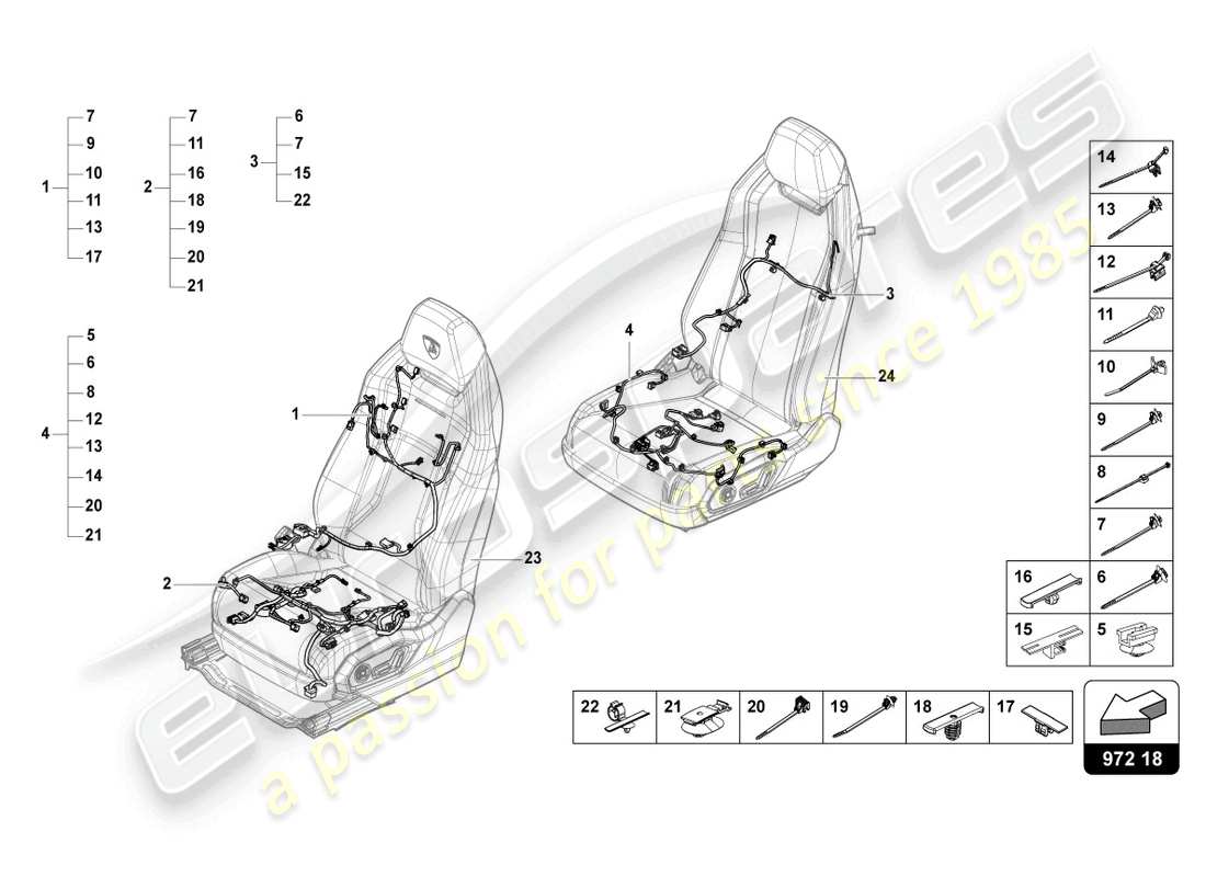 lamborghini urus (2022) mazo de cables para asiento ajustable eléctricamente diagrama de piezas