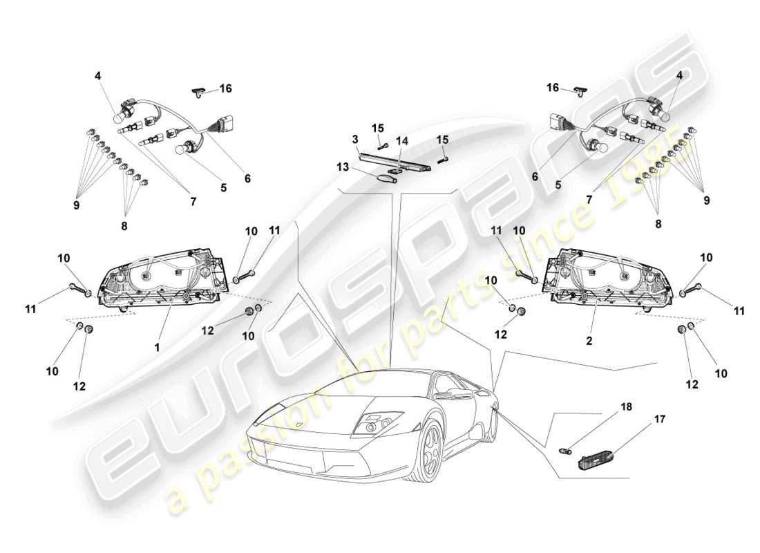 lamborghini lp640 coupe (2009) diagrama de piezas de la luz trasera