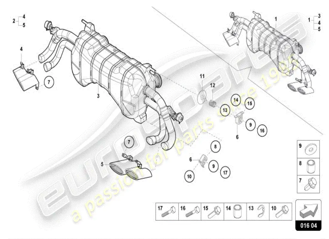 lamborghini huracan lp610-4 coupe (accessories) diagrama de piezas del sistema de escape deportivo (compl.)