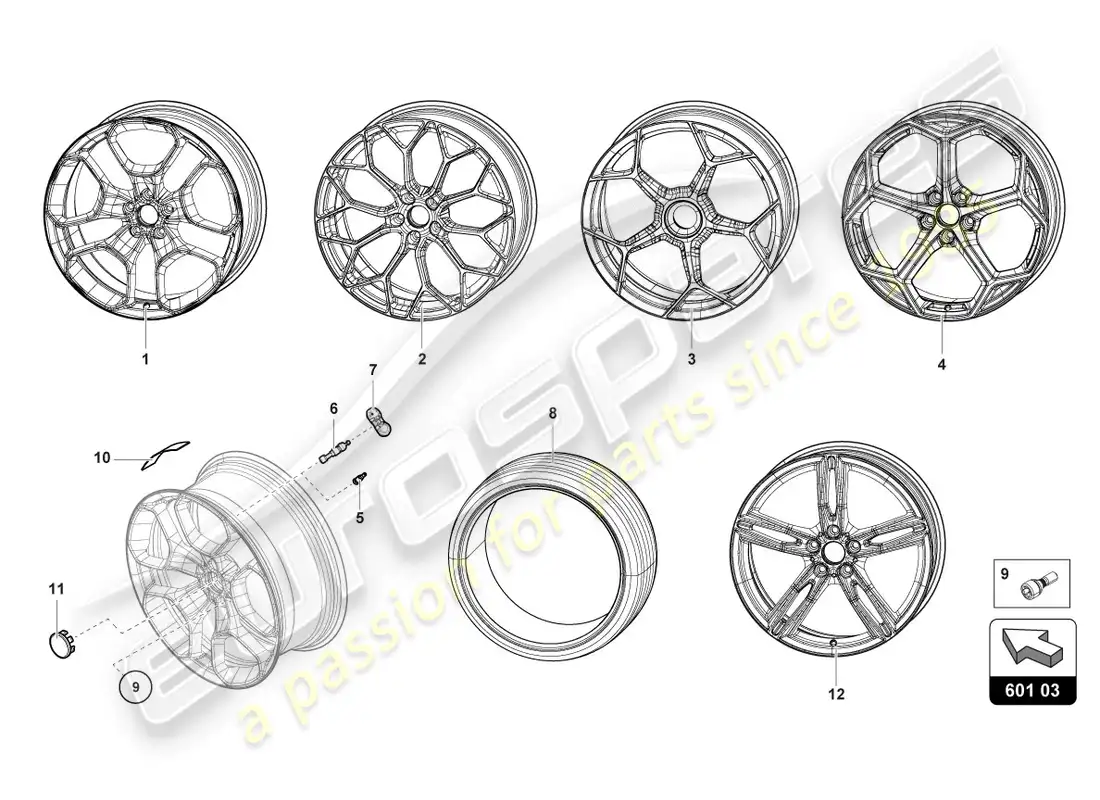 lamborghini evo coupe (2020) ruedas/neumáticos diagrama de piezas