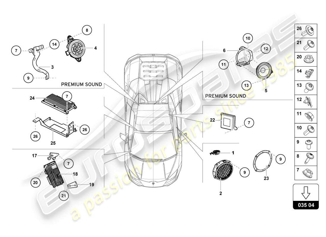 lamborghini evo spyder (2022) unidad de radio diagrama de piezas
