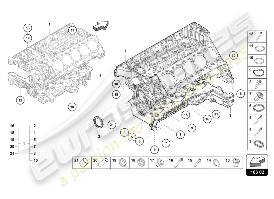 lamborghini lp610-4 coupe (2015) diagrama de piezas del bloque de motor