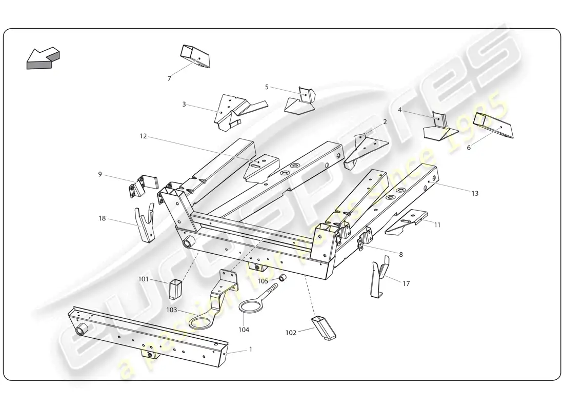 lamborghini super trofeo (2009-2014) elemento del chasis diagrama de piezas