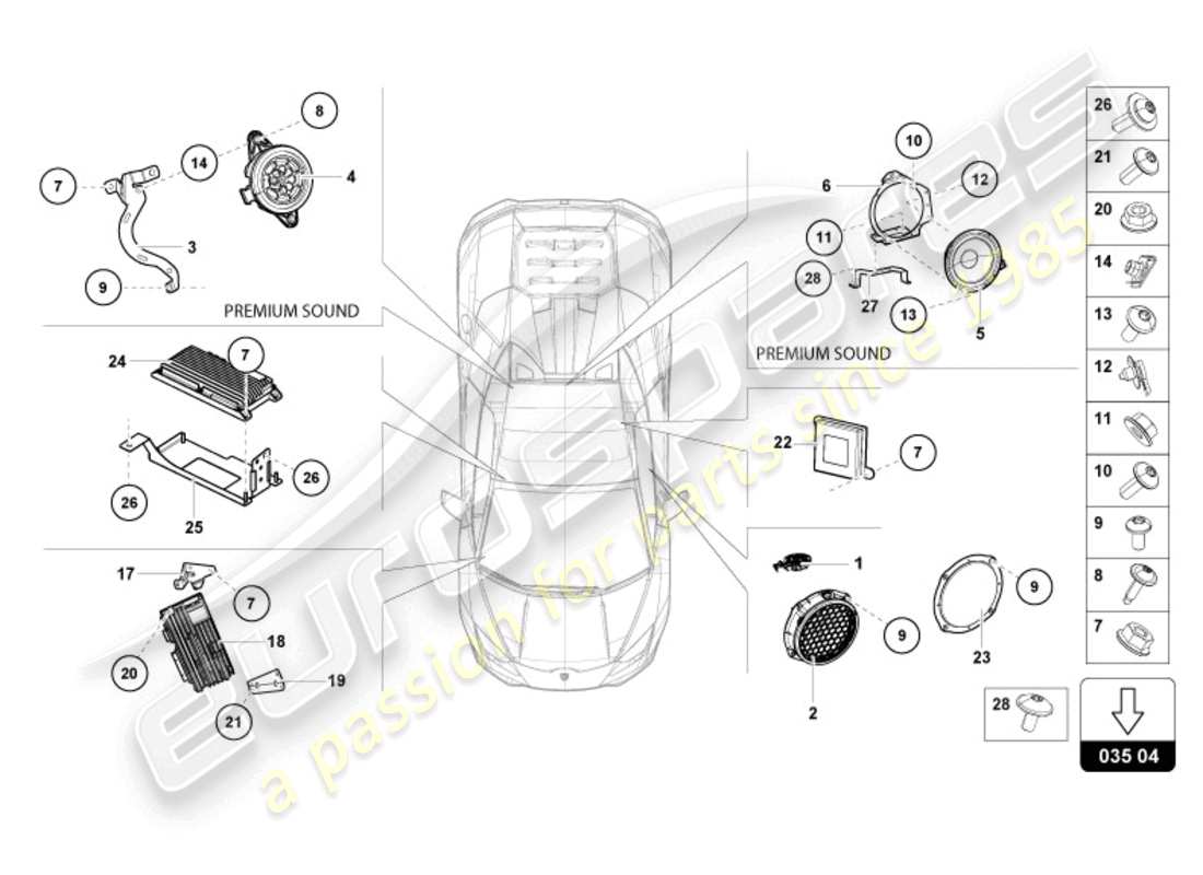 lamborghini evo spyder (2024) unidad de radio diagrama de piezas