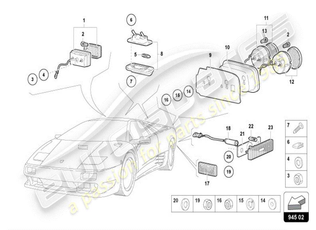lamborghini diablo vt (1997) luz trasera trasera diagrama de piezas