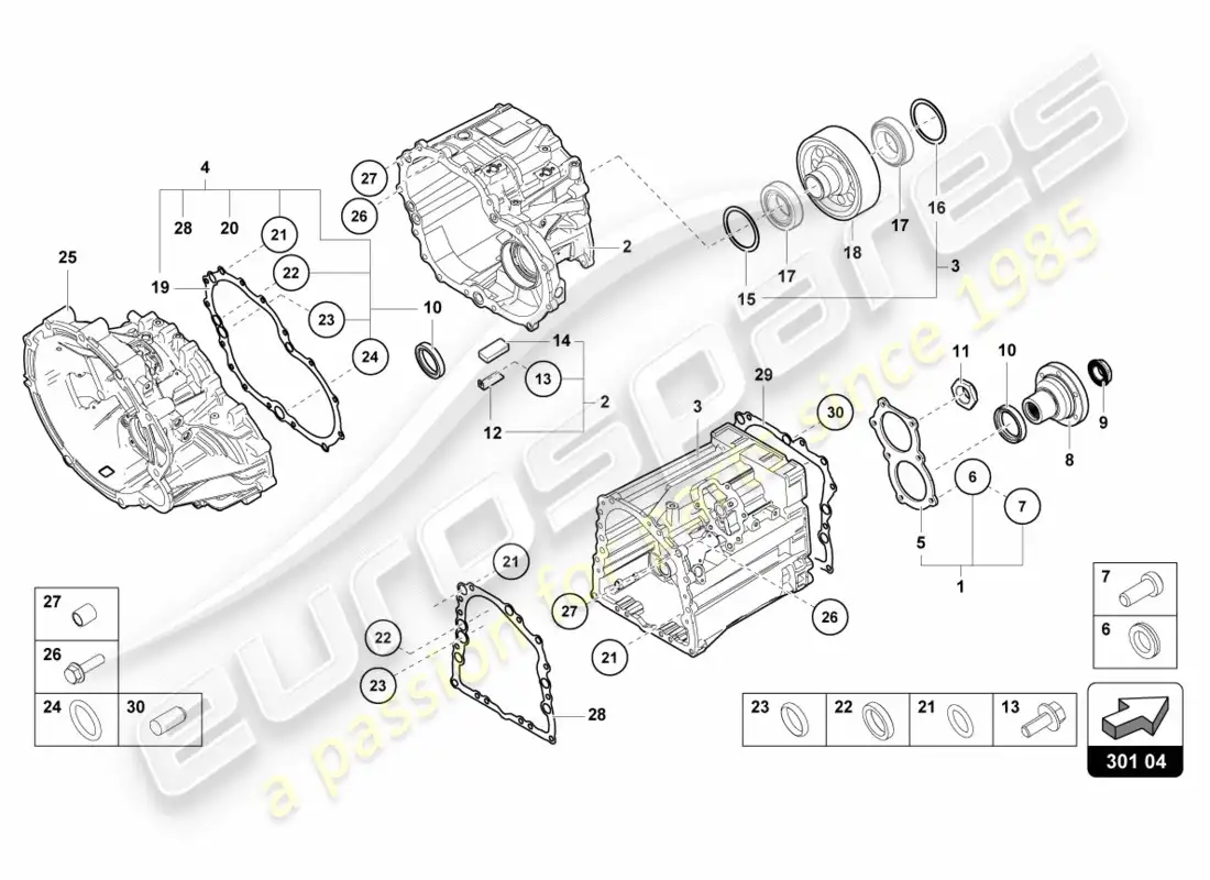 lamborghini centenario coupe (2017) componentes exteriores de la caja de cambios diagrama de piezas