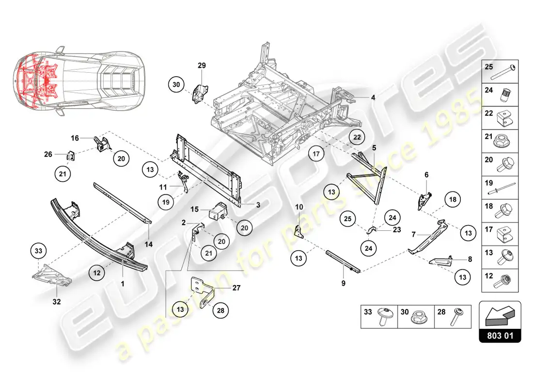lamborghini evo coupe (2020) marco frontal diagrama de piezas