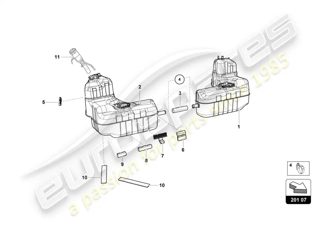 lamborghini lp580-2 coupe (2019) depósito de combustible diagrama de piezas