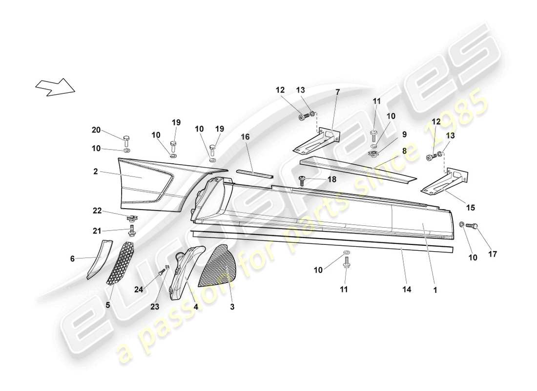 lamborghini lp640 coupe (2008) lateral derecho diagrama de piezas
