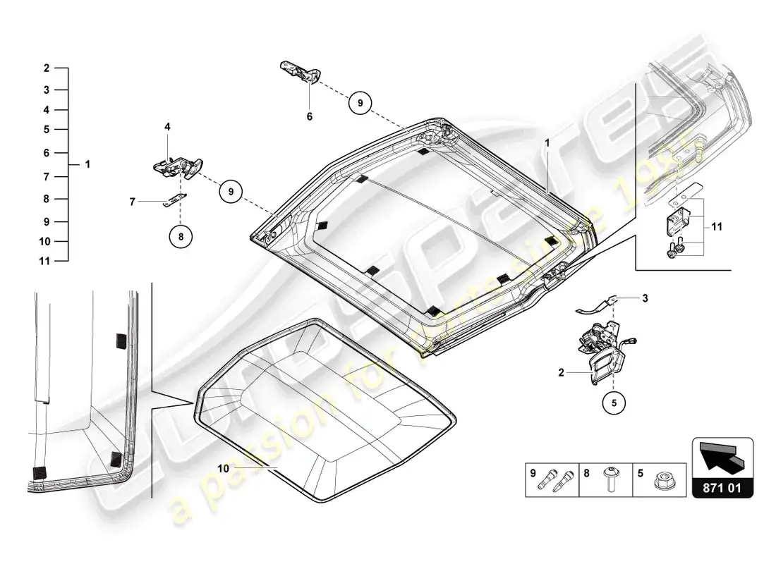 lamborghini lp700-4 roadster (2014) techo cabrio diagrama de piezas