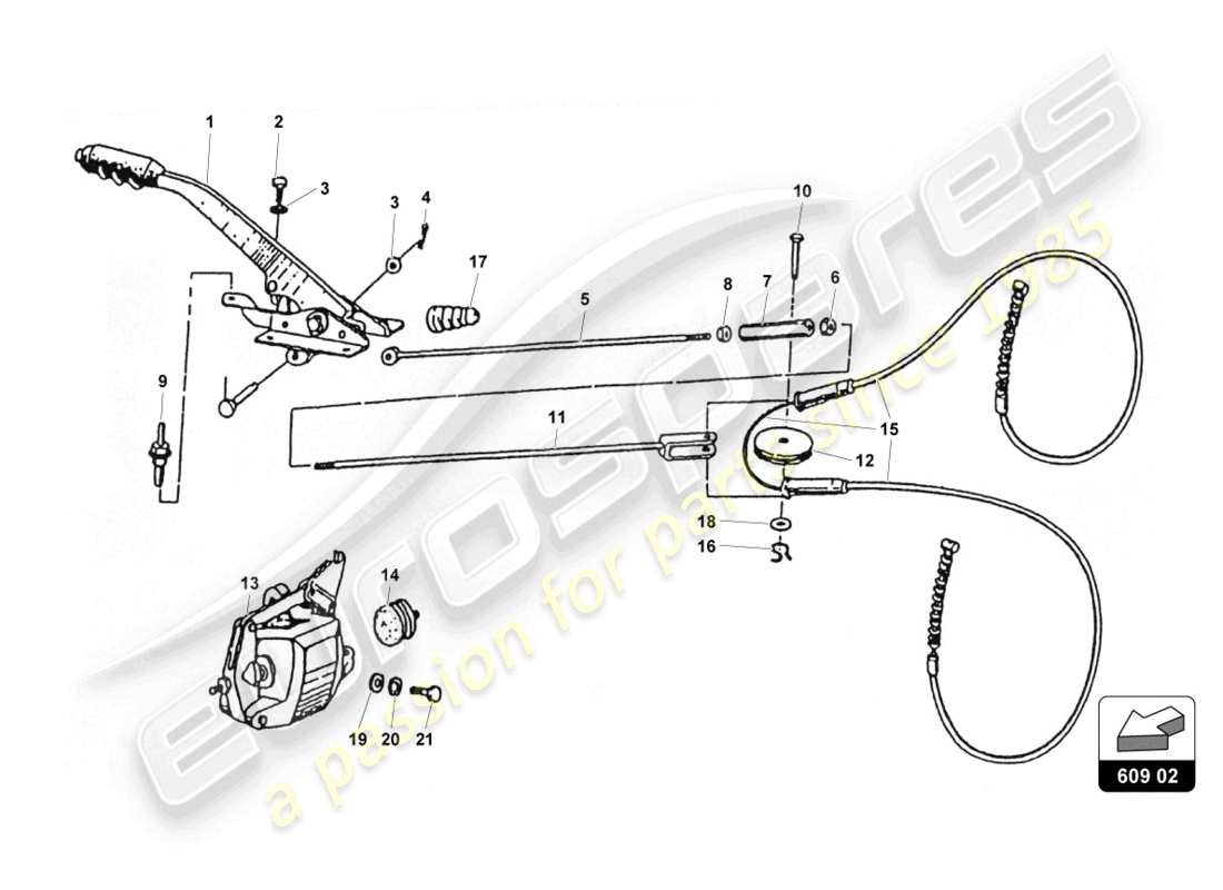 lamborghini countach 25th anniversary (1989) diagrama de piezas del freno de estacionamiento