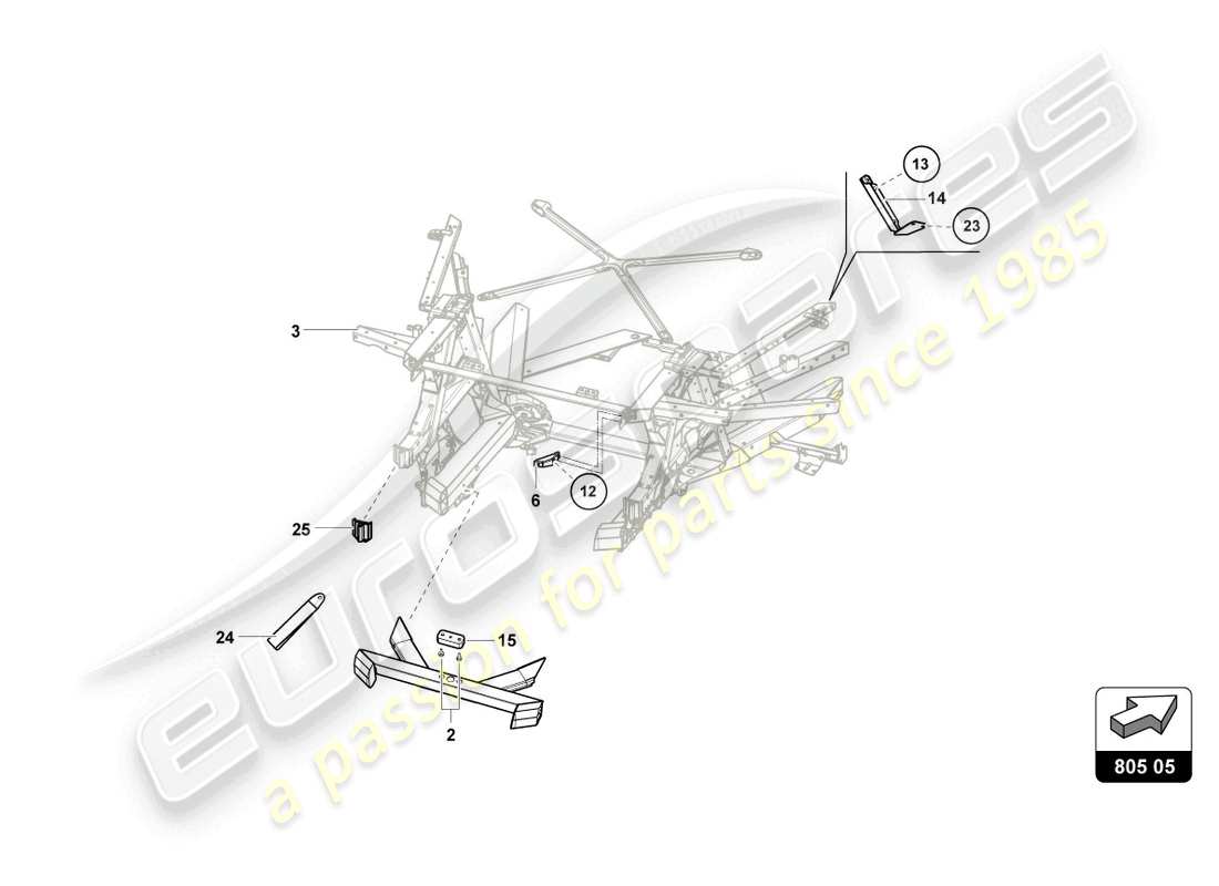 lamborghini super trofeo evo 2 (2022) elementos exteriores del marco trasero diagrama de piezas