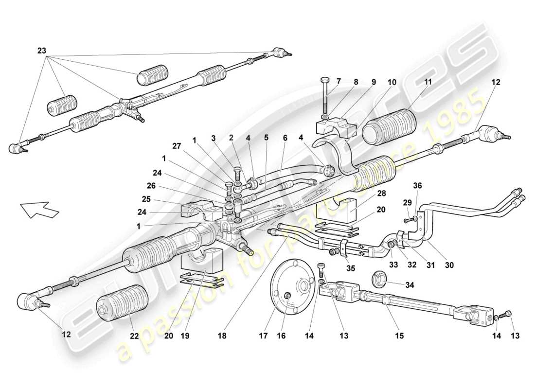 lamborghini lp640 coupe (2009) diagrama de piezas del mecanismo de dirección