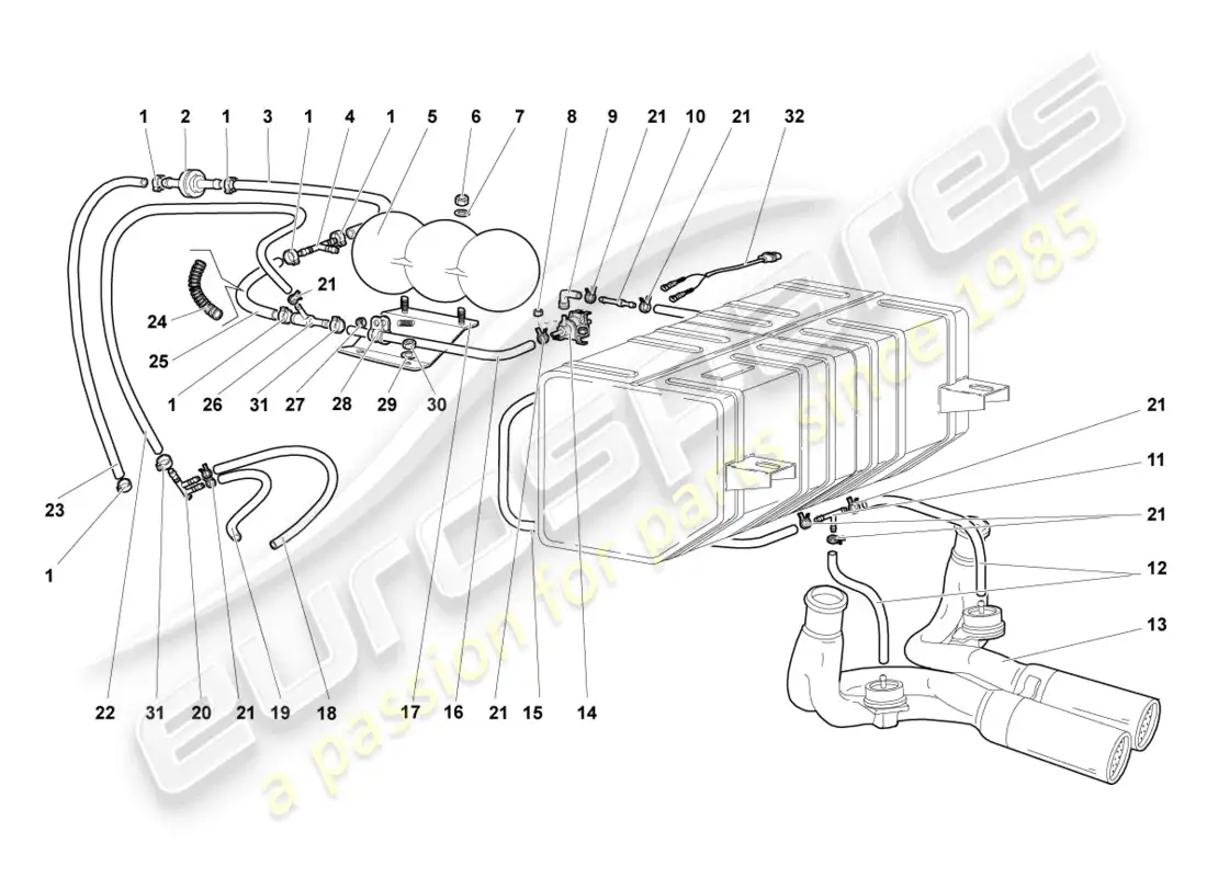 lamborghini murcielago roadster (2005) sistema de vacío diagrama de piezas
