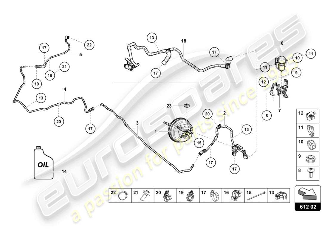 lamborghini evo coupe (2023) sistema hidráulico para servo freno diagrama de piezas