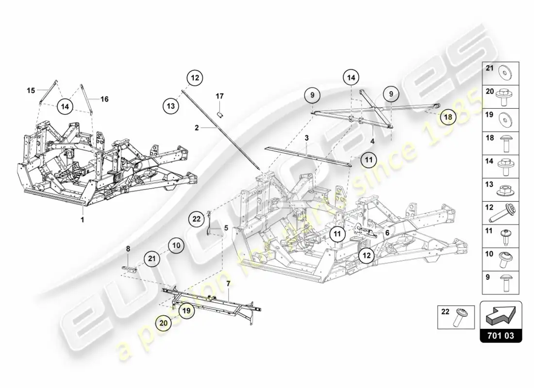 lamborghini centenario coupe (2017) marco de adorno parte trasera diagrama de piezas