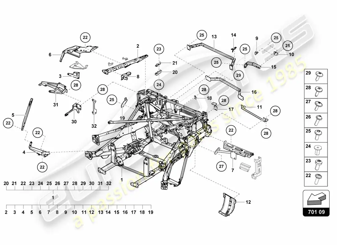 lamborghini centenario coupe (2017) marco de adorno parte trasera diagrama de piezas