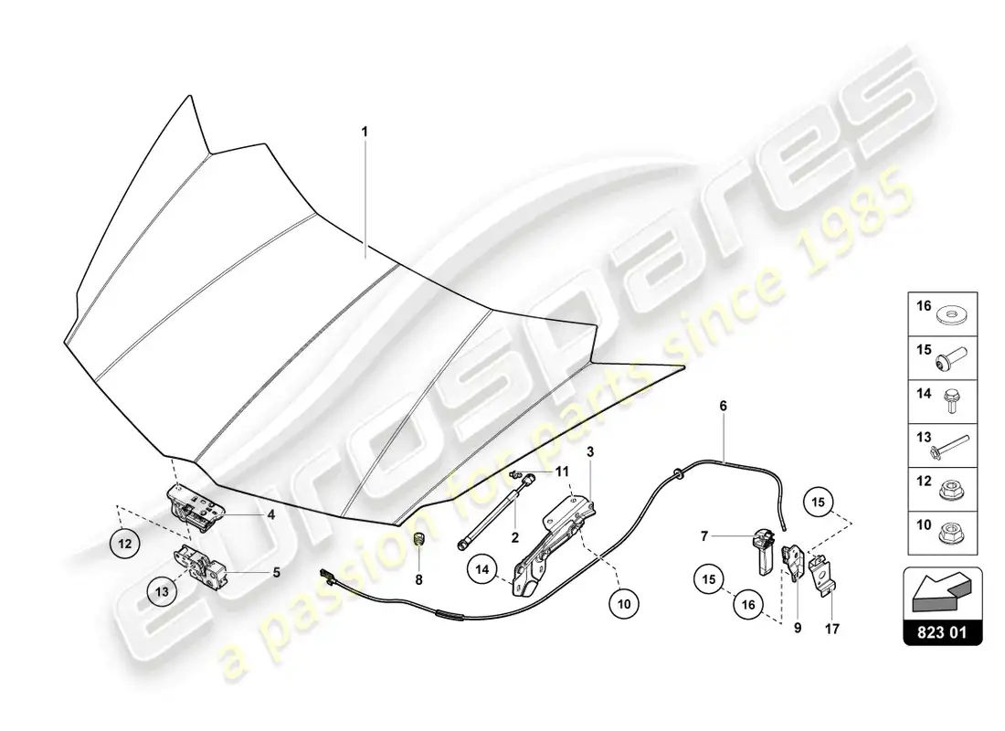 lamborghini lp700-4 roadster (2016) capó delantero diagrama de piezas