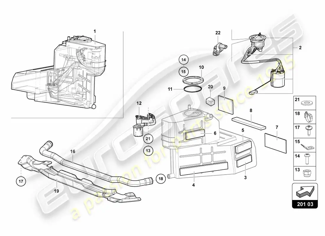lamborghini centenario coupe (2017) tanque de combustible derecho diagrama de piezas