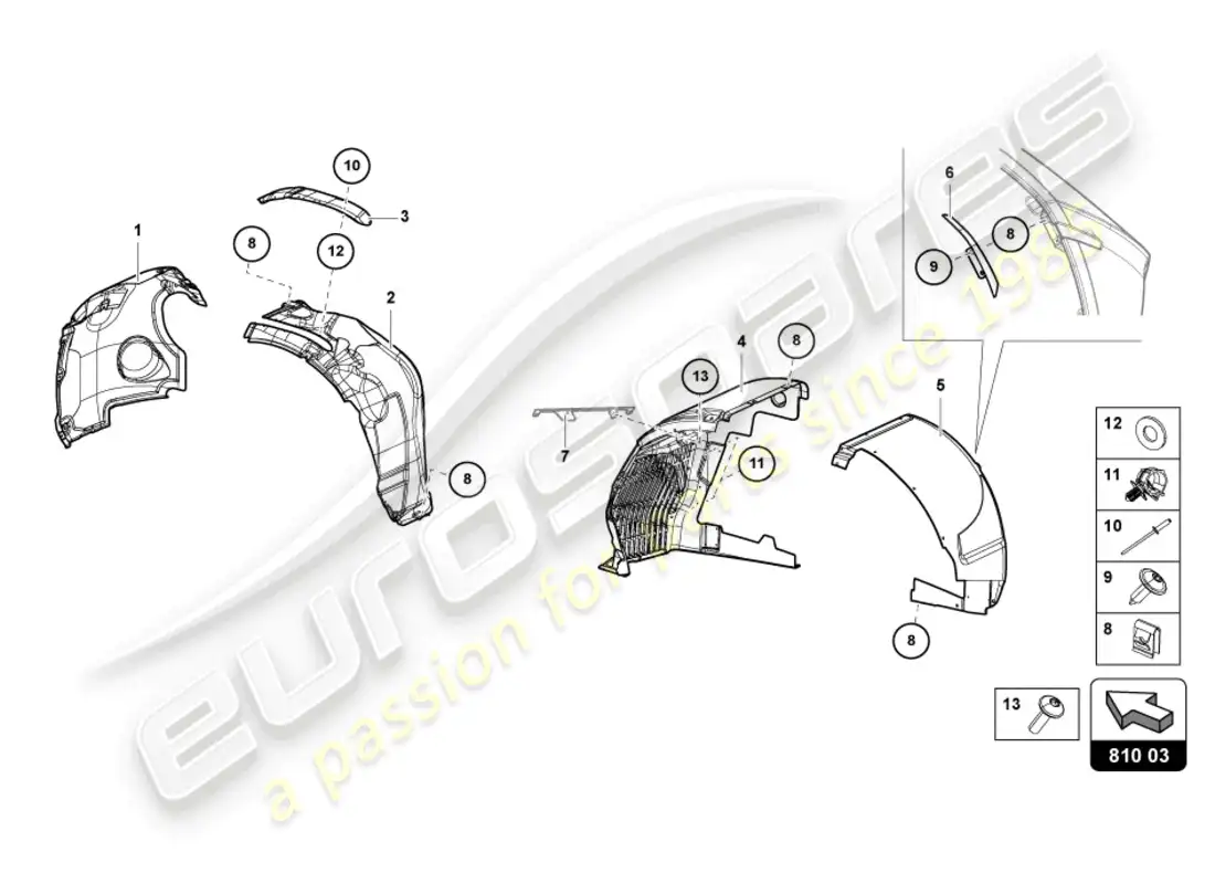 lamborghini sian (2021) guarnecido de la carcasa de la rueda diagrama de piezas