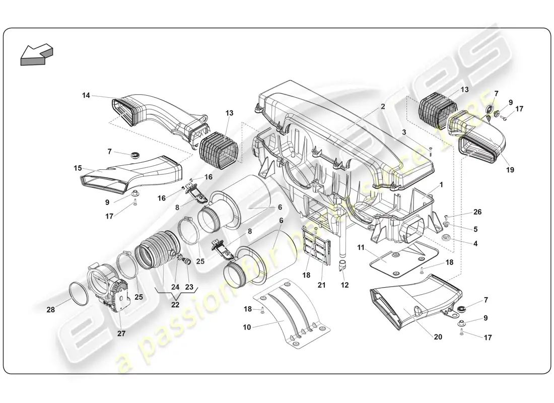 lamborghini super trofeo (2009-2014) caja de filtro diagrama de piezas