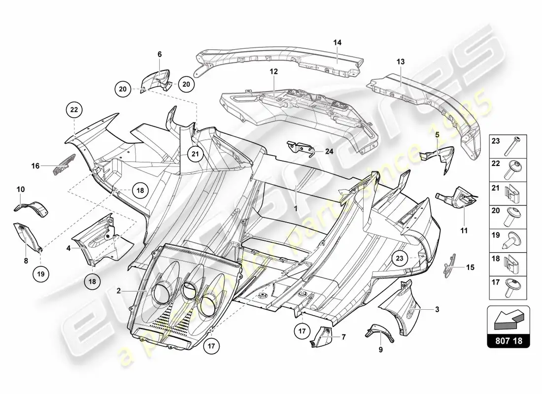 lamborghini centenario coupe (2017) parachoques trasero completo diagrama de piezas