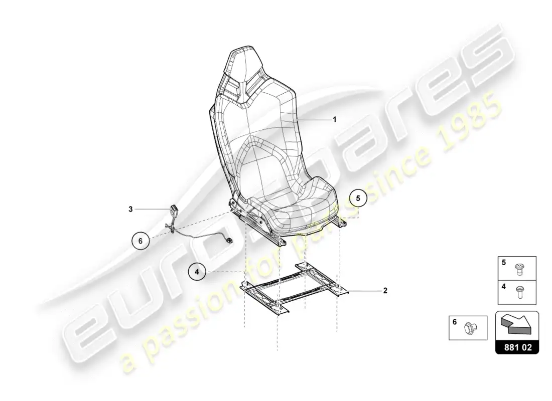 lamborghini centenario roadster (2017) asiento deportivo diagrama de piezas