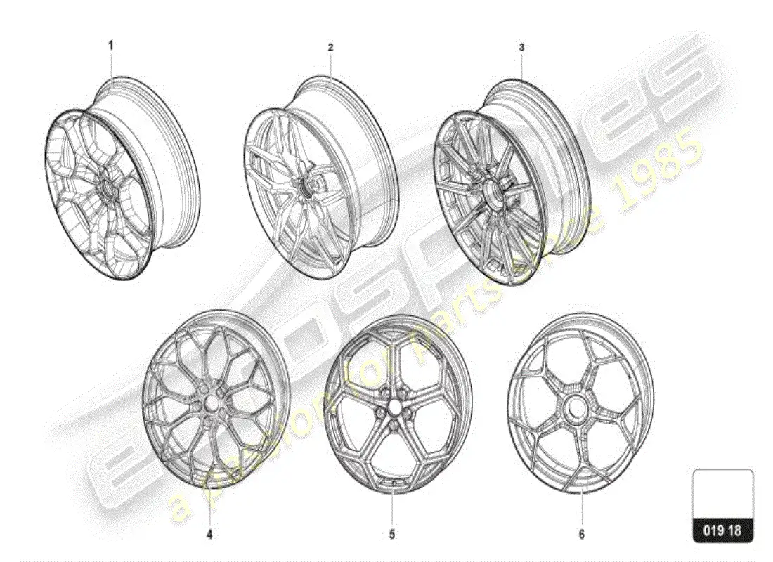 lamborghini huracan evo spyder (accessories) diagrama de piezas de llanta de aluminio