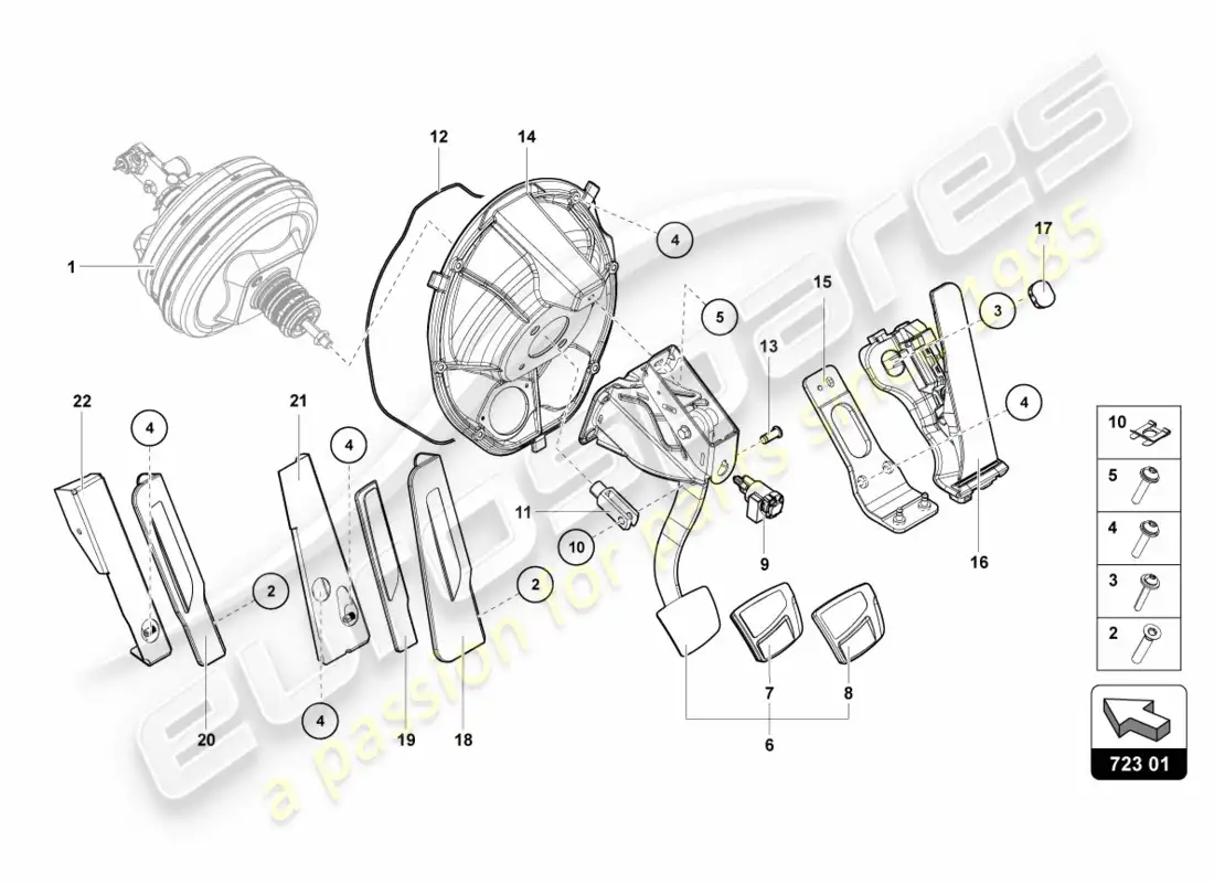 lamborghini centenario coupe (2017) freno y aceleración. palanca mecanica. diagrama de piezas