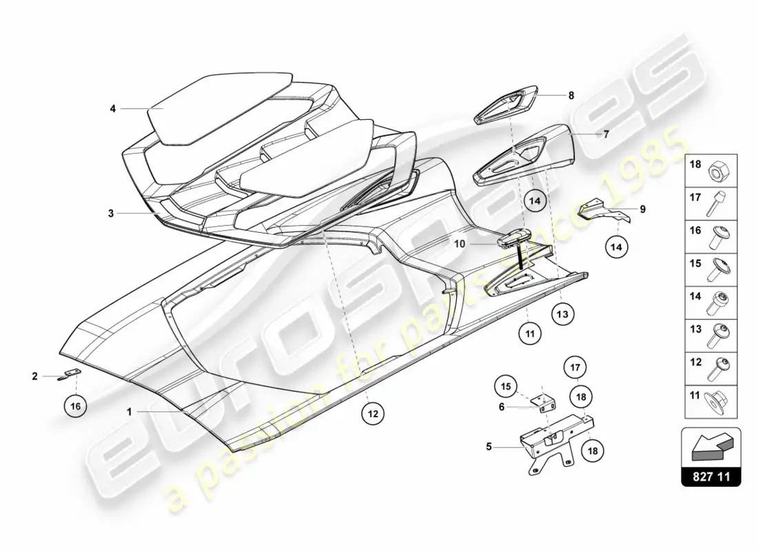 lamborghini centenario roadster (2017) engine cover with insp. cover diagrama de piezas