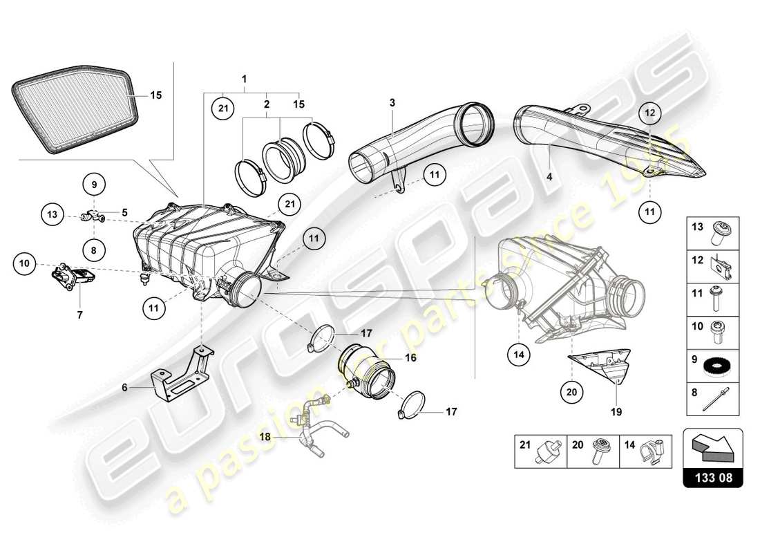 lamborghini sterrato (2024) diagrama de piezas de la carcasa del filtro de aire