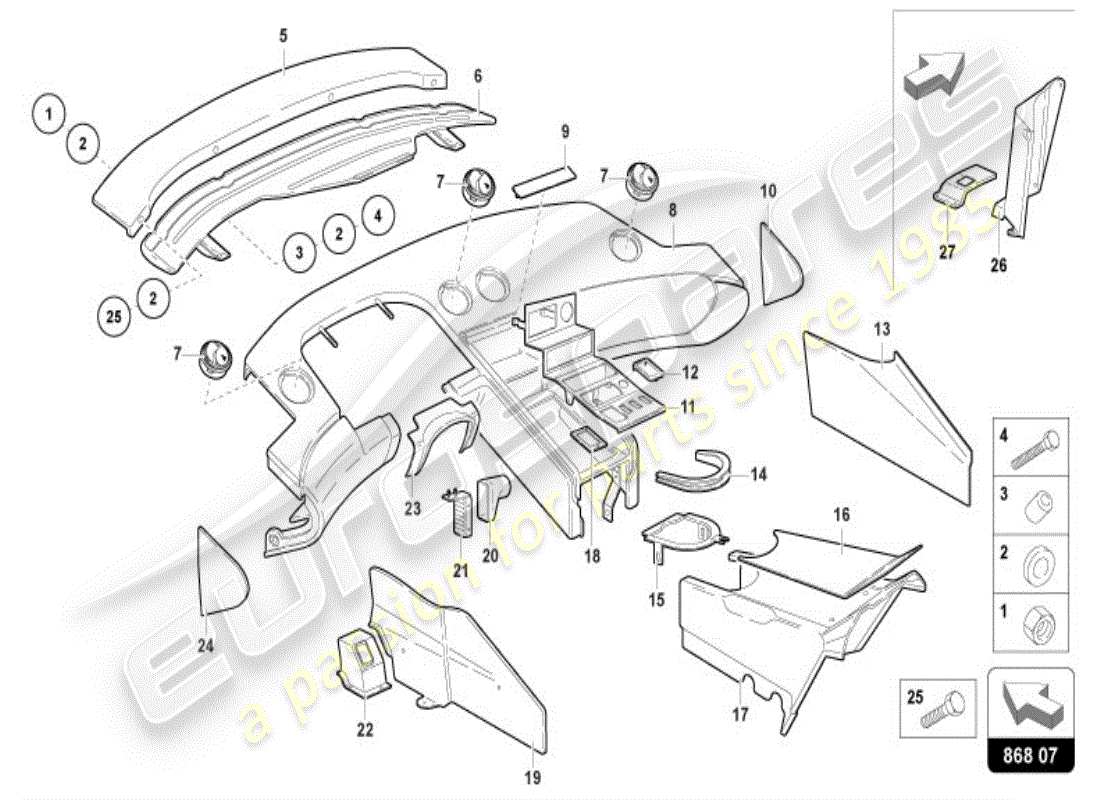 lamborghini diablo vt (1998) decoración interior diagrama de piezas
