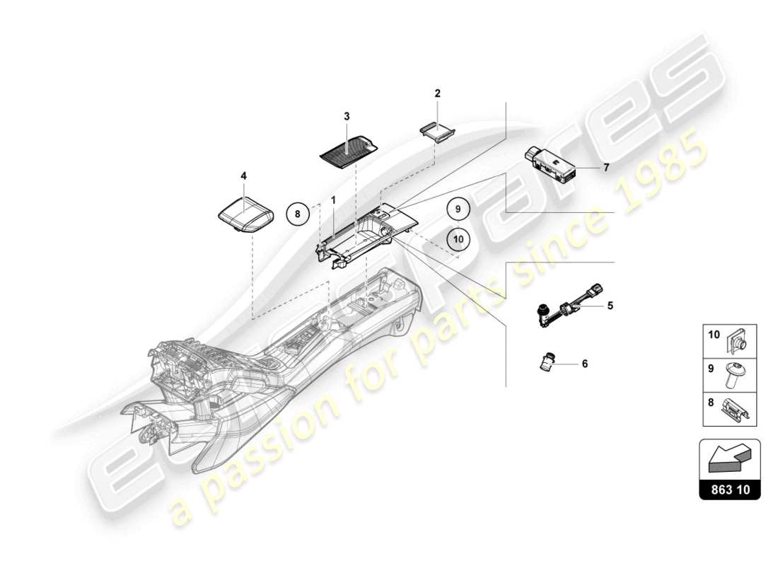 lamborghini sto (2024) compartimento de almacenaje diagrama de piezas