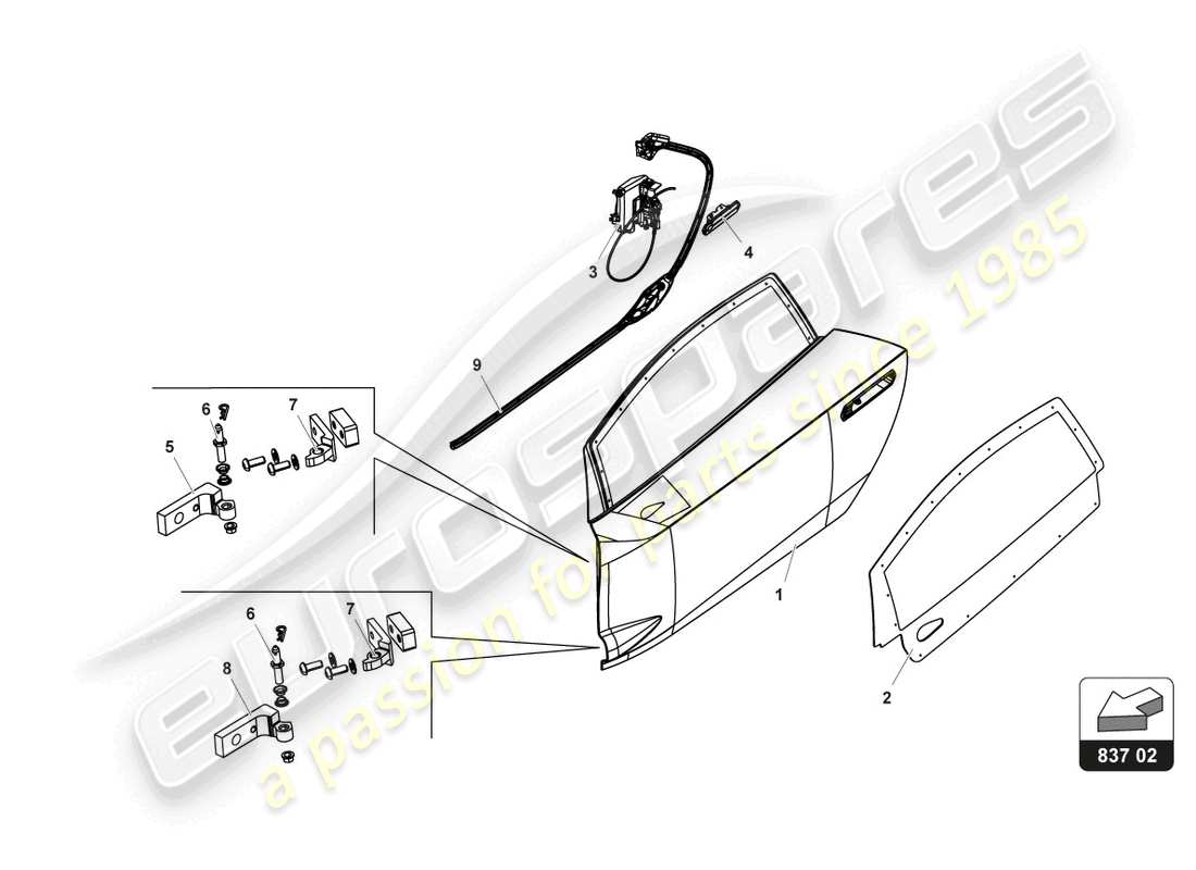 lamborghini gt3 (2017) diagrama de piezas de cerradura de puertas