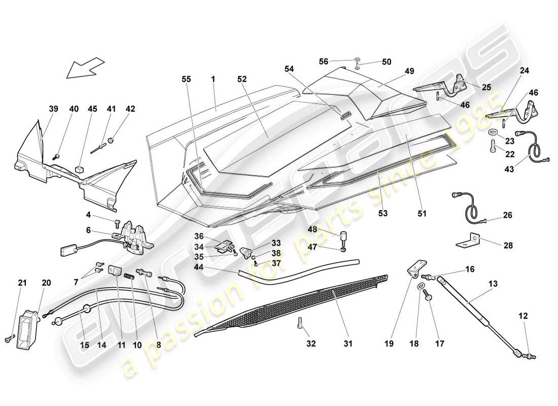 lamborghini lp640 roadster (2009) tapa para tapa de motor transparente esquema de piezas