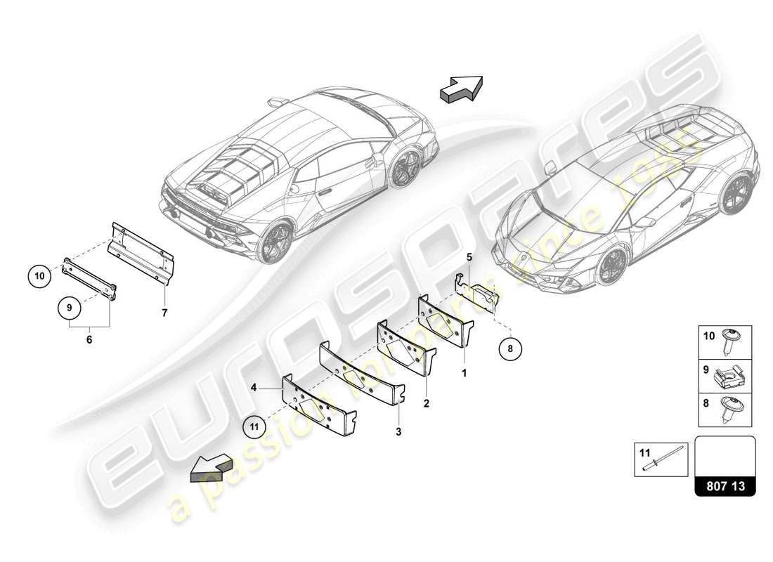 lamborghini evo spyder (2021) portamatrícula diagrama de piezas