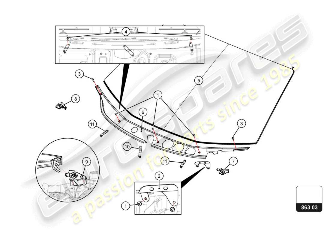lamborghini super trofeo evo 2 (2022) diagrama de piezas de la cubierta del panel plenum