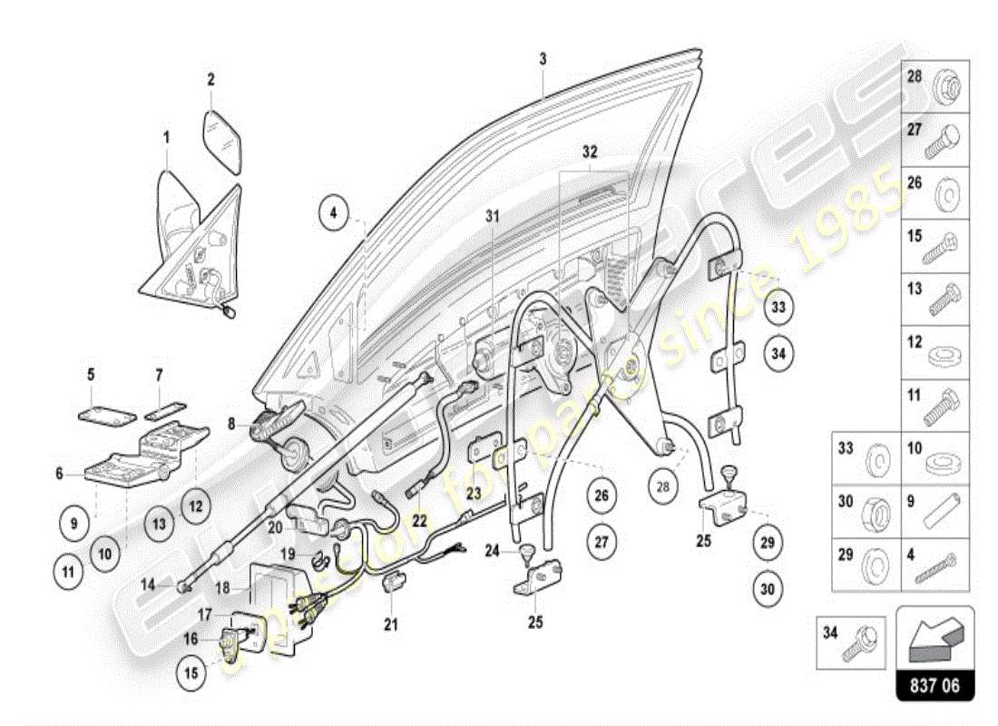 lamborghini diablo vt (1998) espejo de puerta y exterior diagrama de piezas