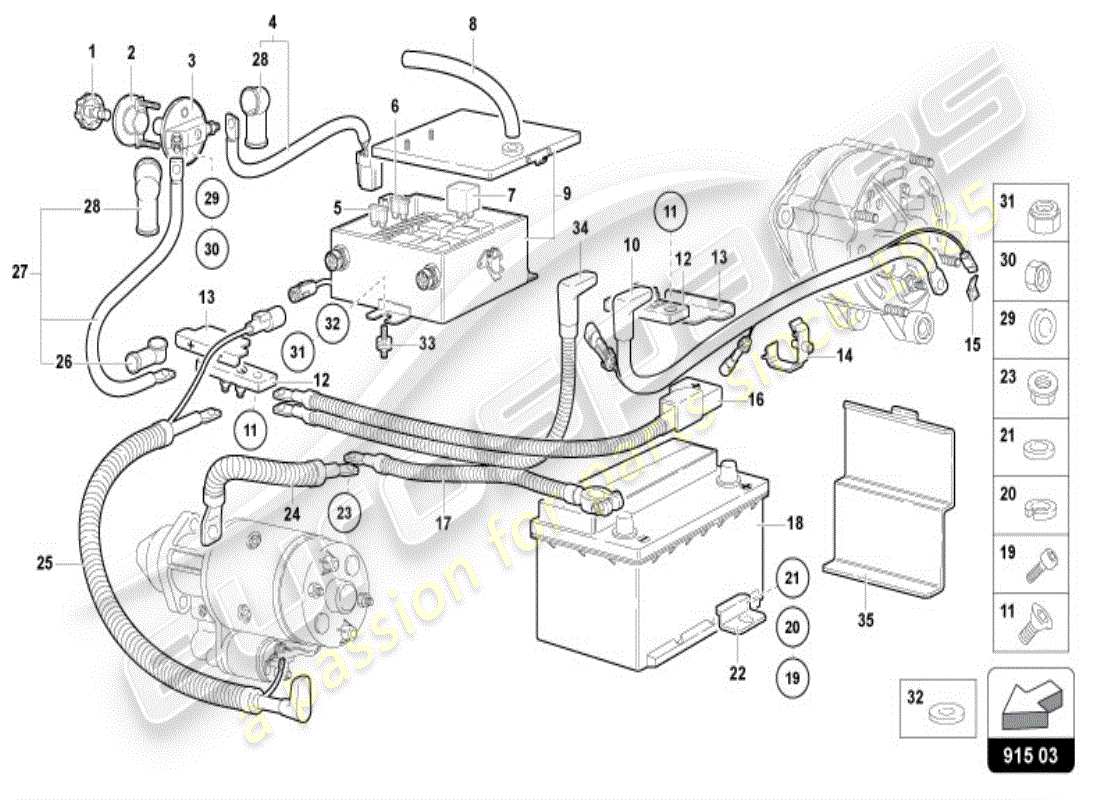 lamborghini diablo vt (1995) diagrama de piezas de la batería