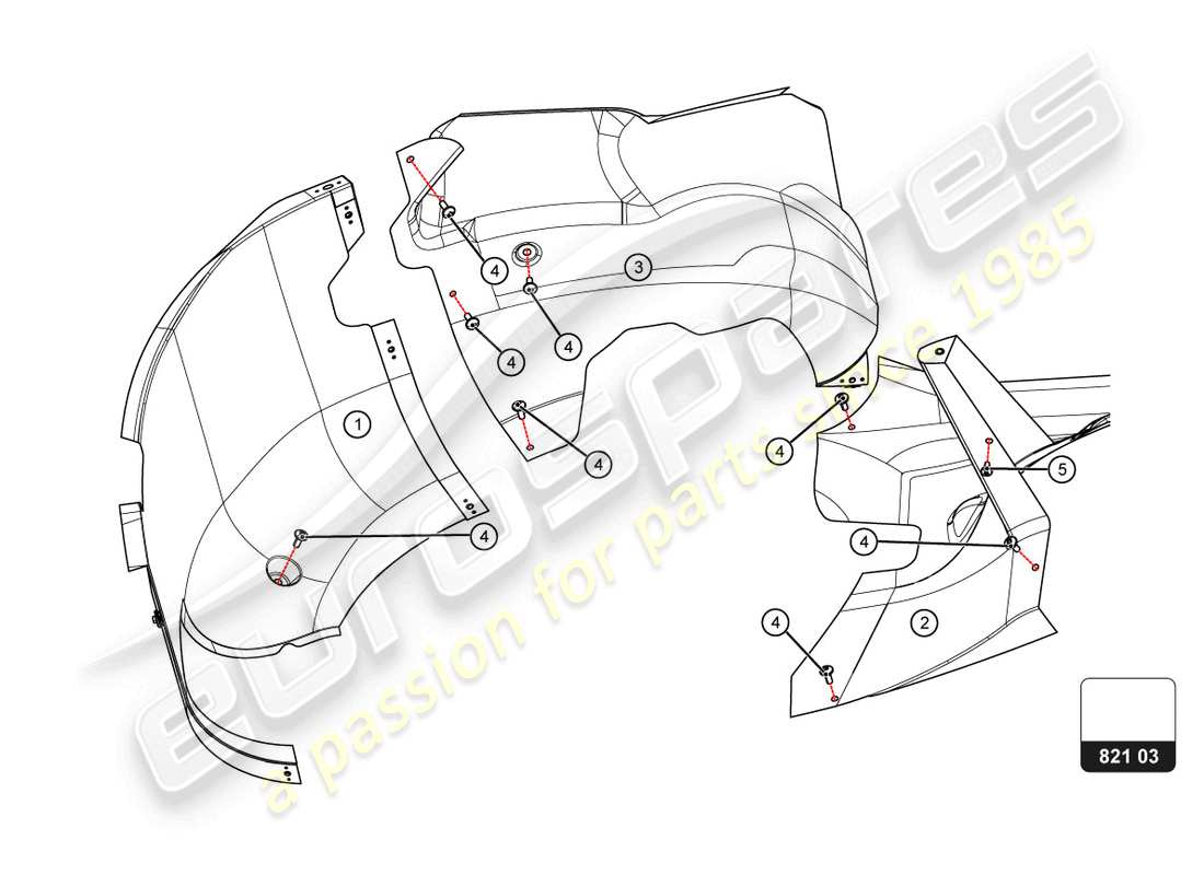 lamborghini super trofeo evo 2 (2022) diagrama de piezas de la ubicación trasera