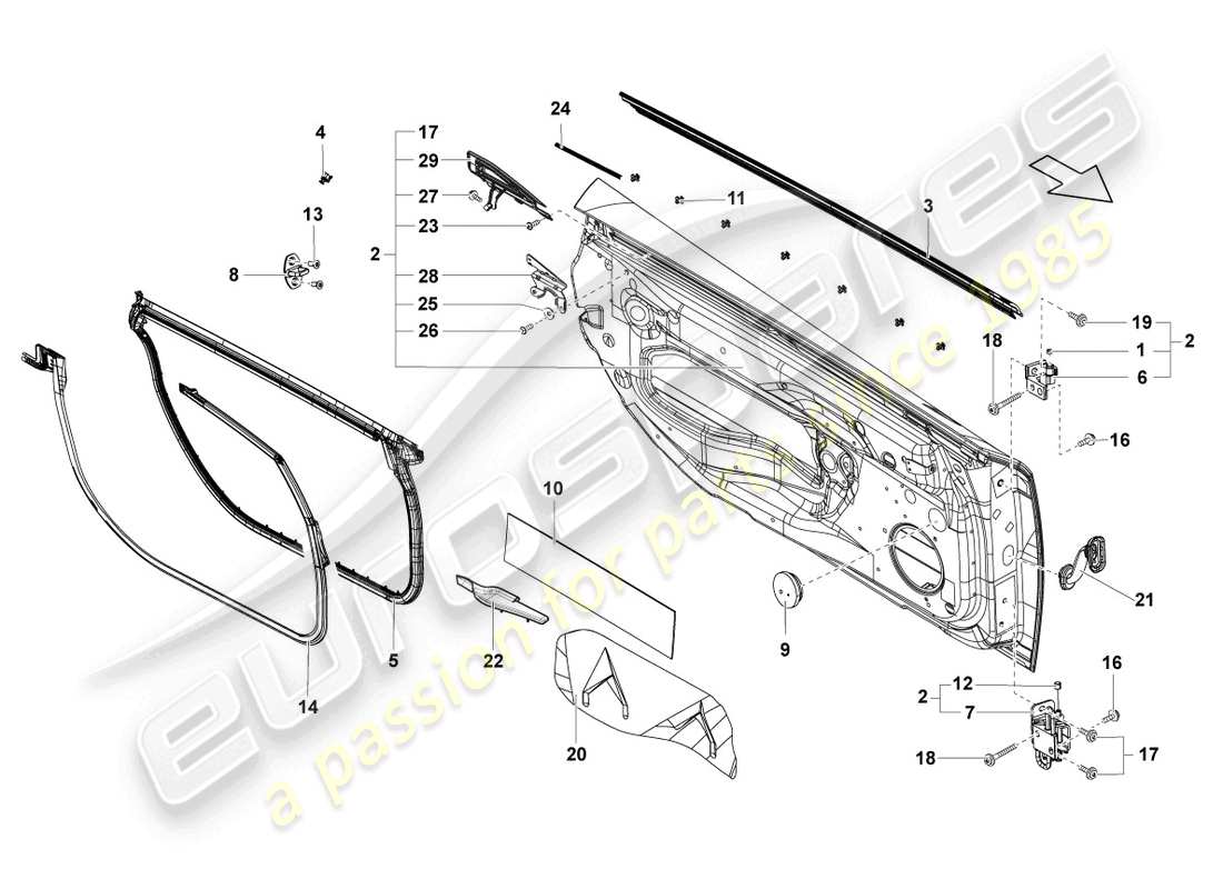 lamborghini gallardo spyder (2007) puerta diagrama de piezas