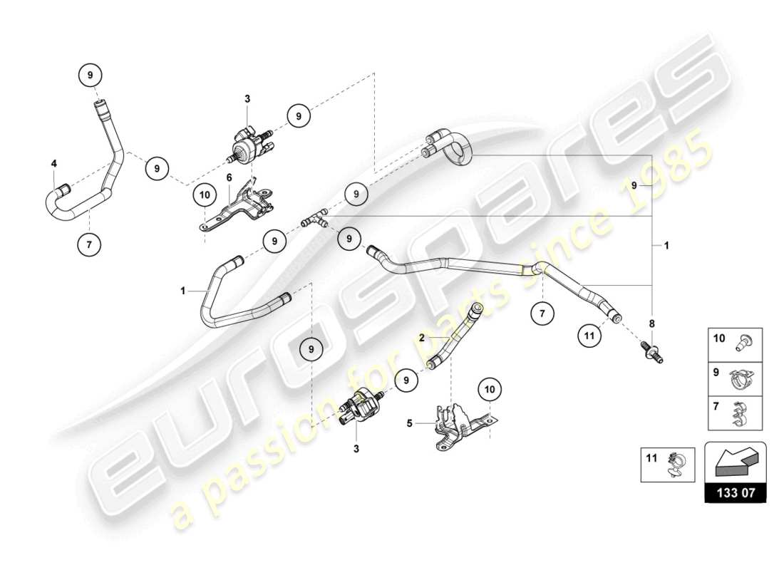 lamborghini evo spyder (2021) sistema de vacío diagrama de piezas