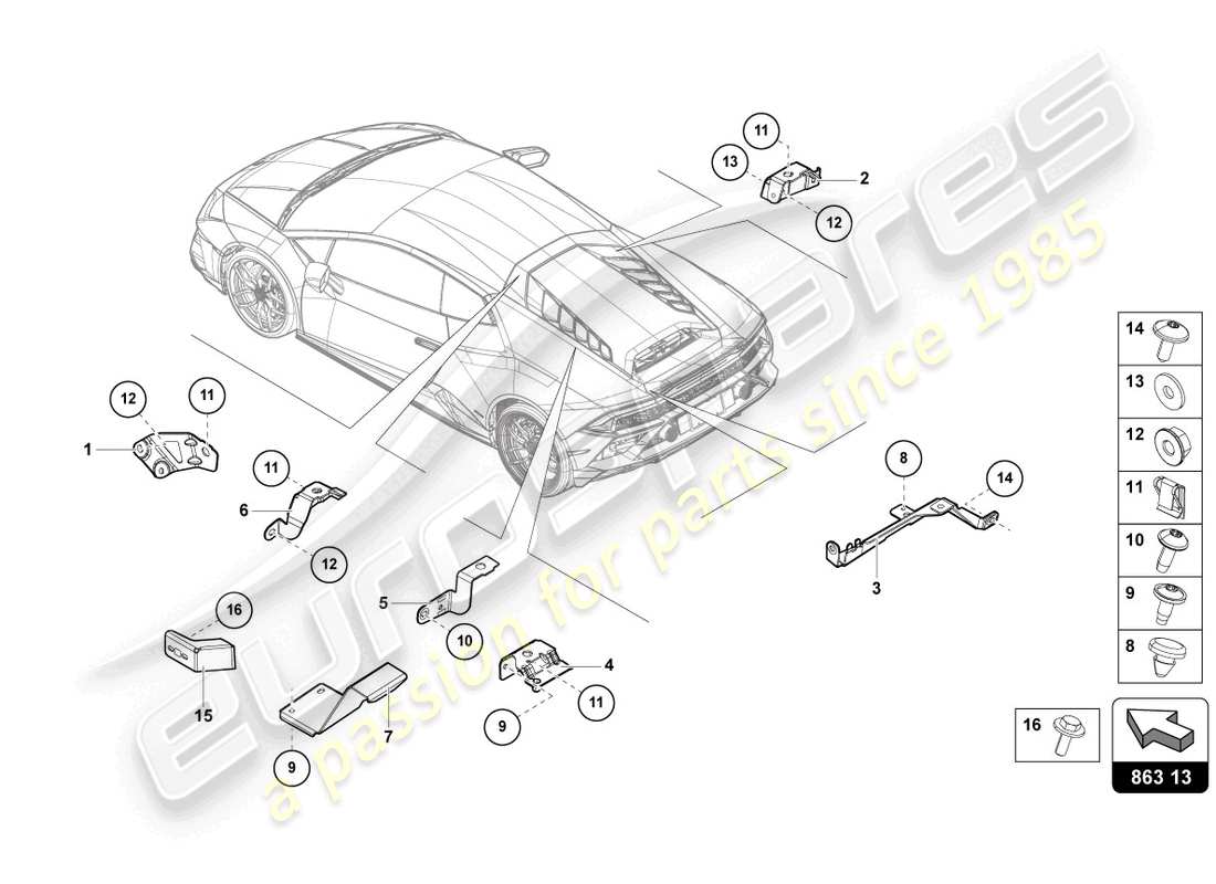 lamborghini evo coupe (2022) fijación de piezas para motor diagrama de piezas