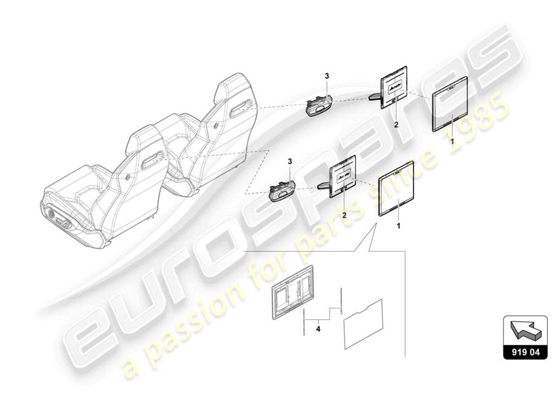 lamborghini urus s (2024) piezas eléctricas para infoentretenimiento trasero esquema de piezas