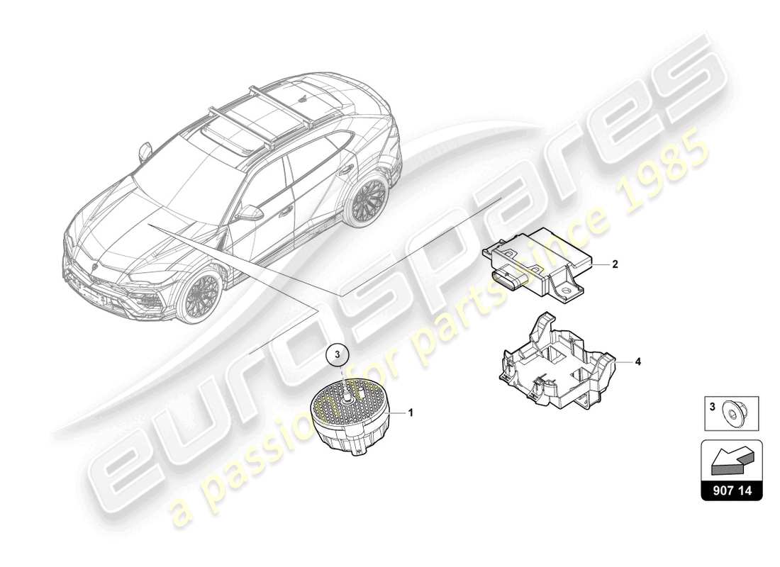 lamborghini urus s (2024) piezas eléctricas para la producción de ruido del motor diagrama de piezas